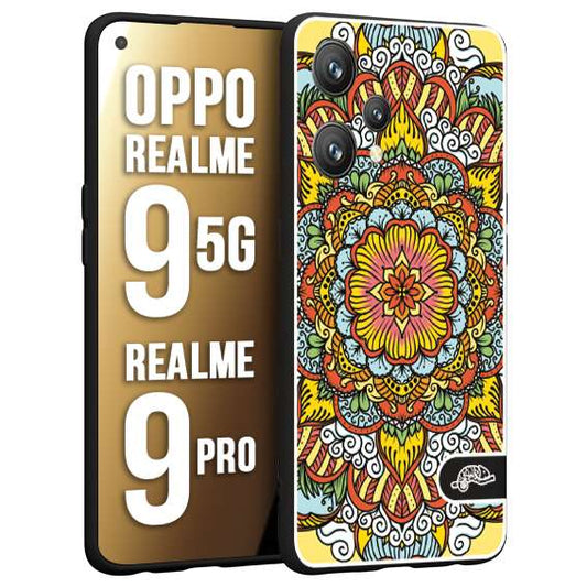 CUSTOMIZZA - Custodia cover nera morbida in tpu compatibile per Oppo Realme 9 5G - 9 PRO mandala colorato fiore nuvole arancione