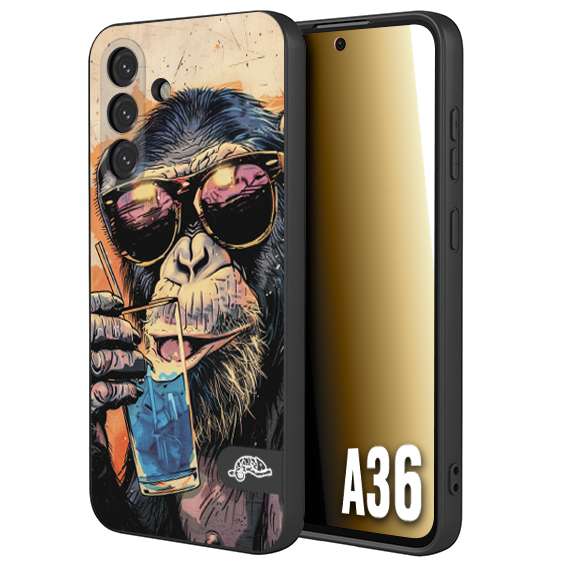 CUSTOMIZZA - Custodia cover nera morbida in tpu compatibile per Samsung A36 estate disegnata cocktails animali simpatici scimmia monkey negroni