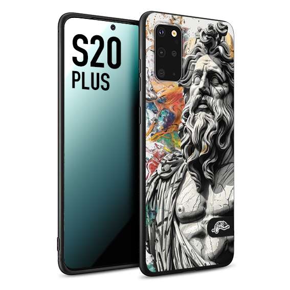 CUSTOMIZZA - Custodia cover nera morbida in tpu compatibile per Samsung S20 PLUS statua colorata moderna antico tattoo splash color