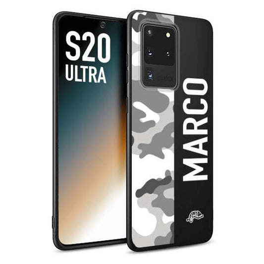 CUSTOMIZZA - Custodia cover nera morbida in tpu compatibile per Samsung S20 ULTRA camouflage mimetico militare personalizzata nome bianco