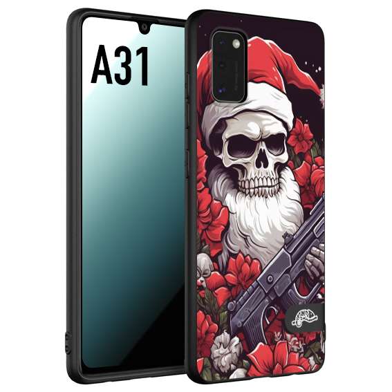 CUSTOMIZZA - Custodia cover nera morbida in tpu compatibile per Samsung A31 teschio natale santa claus fiori tattoo disegnato