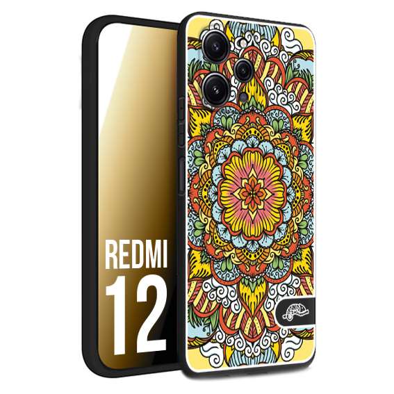 CUSTOMIZZA - Custodia cover nera morbida in tpu compatibile per Xiaomi Redmi 12 mandala colorato fiore nuvole arancione