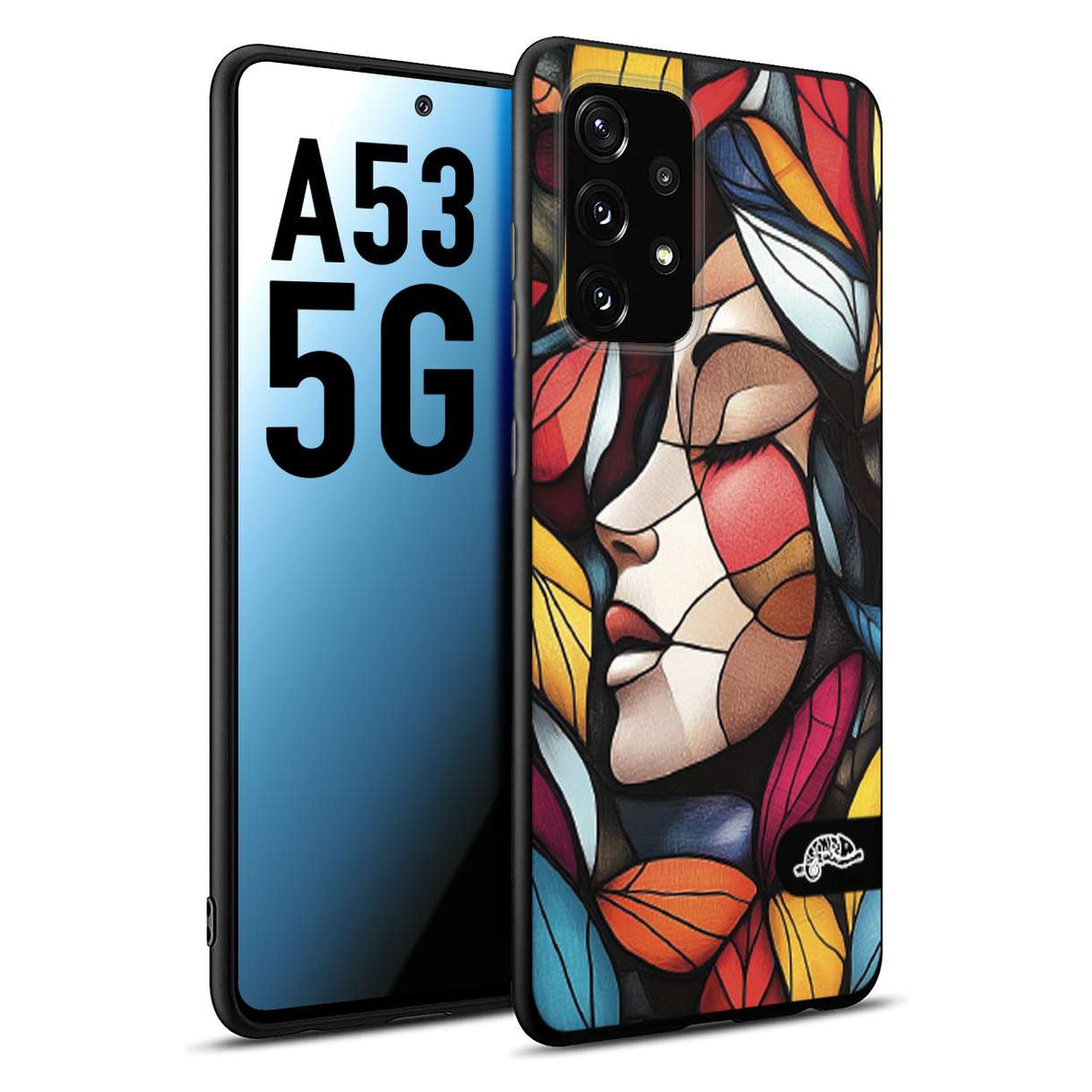 CUSTOMIZZA - Custodia cover nera morbida in tpu compatibile per Samsung A53 5G Vetrata artistica volto di donna profilo fogliare mosaico di vetro colorato