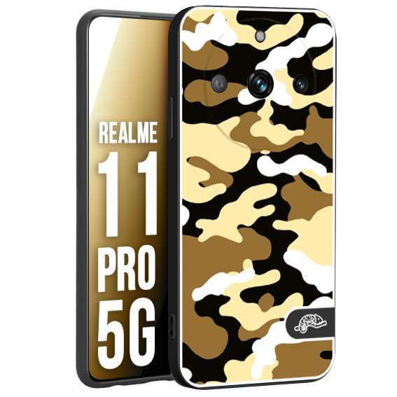 CUSTOMIZZA - Custodia cover nera morbida in tpu compatibile per Oppo Realme 11 PRO 5G camouflage mimetico militare giallo desert brown