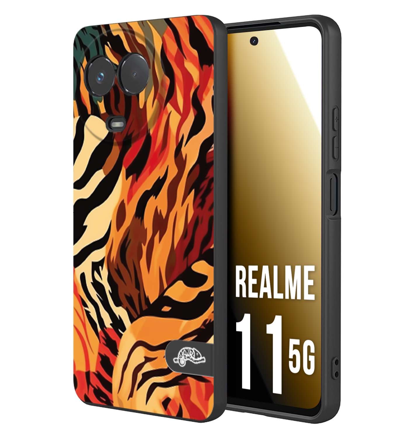 CUSTOMIZZA - Custodia cover nera morbida in tpu compatibile per Oppo Realme 11 5G leopardato maculato tigrato tiger colorata gialla rossa arancio