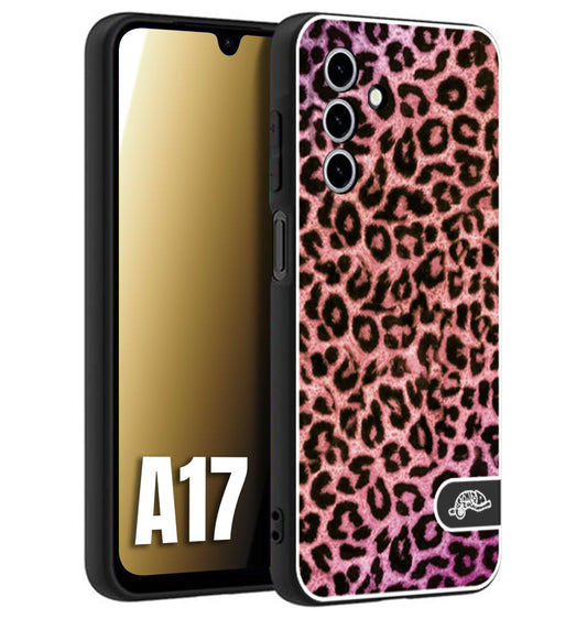 CUSTOMIZZA - Custodia cover nera morbida in tpu compatibile per Samsung A17 leopardato maculato donna rosa leopard