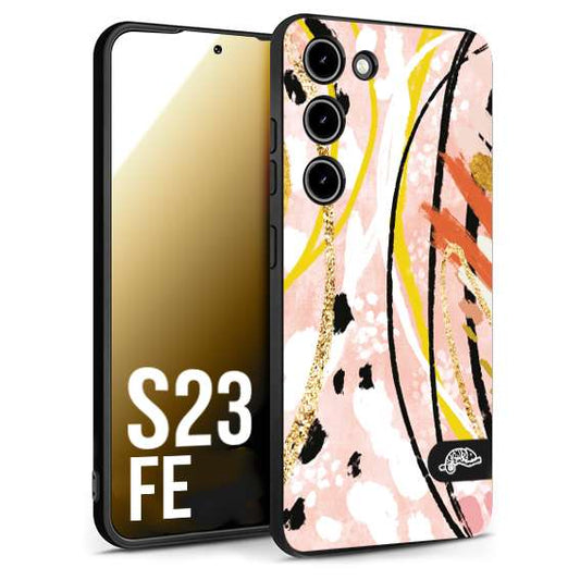 CUSTOMIZZA - Custodia cover nera morbida in tpu compatibile per Samsung S23 FE fiori astratti donna zebrato leopardato fantasia dorata gialla rosa colorata