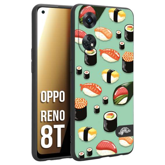 CUSTOMIZZA - Custodia cover nera morbida in tpu compatibile per Oppo Reno 8T sushi disegni giapponese nighiri acquamarina verde