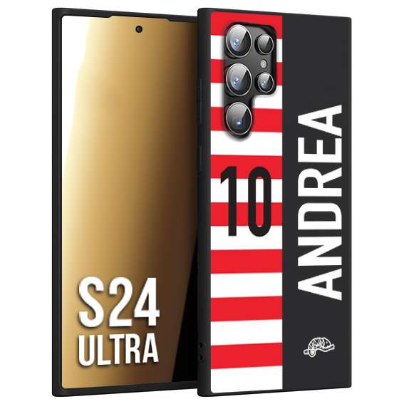 CUSTOMIZZA - Custodia cover nera morbida in tpu compatibile per Samsung S24 ULTRA personalizzata calcio football nome e numero calciatori bianco rossa