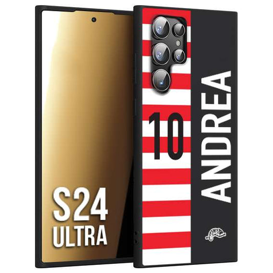 CUSTOMIZZA - Custodia cover nera morbida in tpu compatibile per Samsung S24 ULTRA personalizzata calcio football nome e numero calciatori bianco rossa