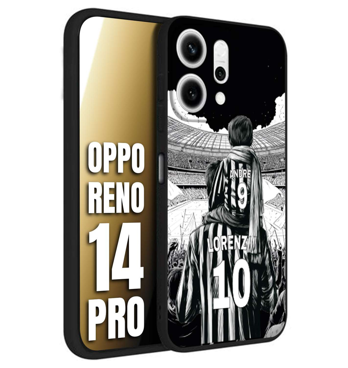 CUSTOMIZZA - Custodia cover nera morbida in tpu compatibile per Oppo Reno 14 PRO personalizzata calcio football nome e numero calciatori bianconeri bianca e nera