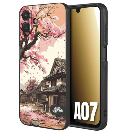 CUSTOMIZZA - Custodia cover nera morbida in tpu compatibile per Samsung A07 casa giapponese rosa ciliegio in fiore disegnata tattoo