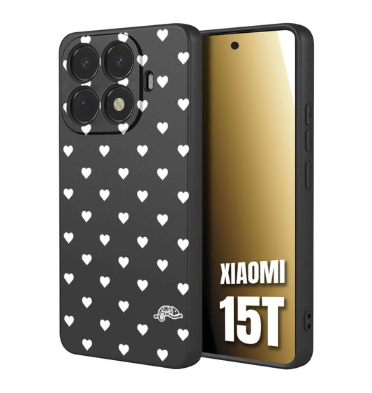 CUSTOMIZZA - Custodia cover nera morbida in tpu compatibile per Xiaomi 15T cuori pois bianchi donna pin up vintage