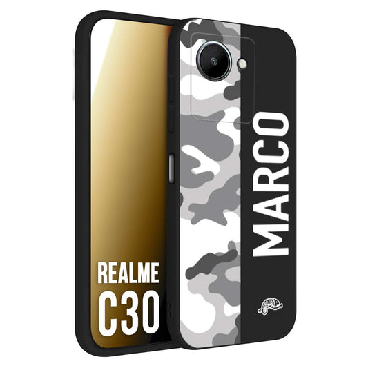 CUSTOMIZZA - Custodia cover nera morbida in tpu compatibile per Realme C30 camouflage mimetico militare personalizzata nome bianco