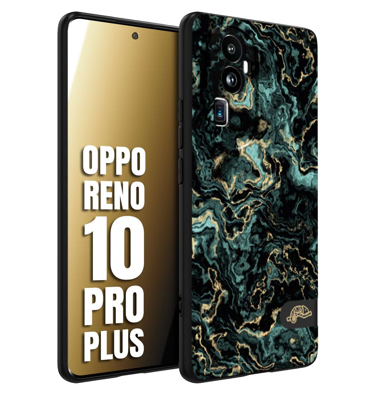 CUSTOMIZZA - Custodia cover nera morbida in tpu compatibile per Oppo Reno 10 PRO PLUS effetto marmo marble verde green venature dorato pietra