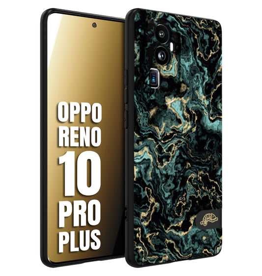 CUSTOMIZZA - Custodia cover nera morbida in tpu compatibile per Oppo Reno 10 PRO PLUS effetto marmo marble verde green venature dorato pietra