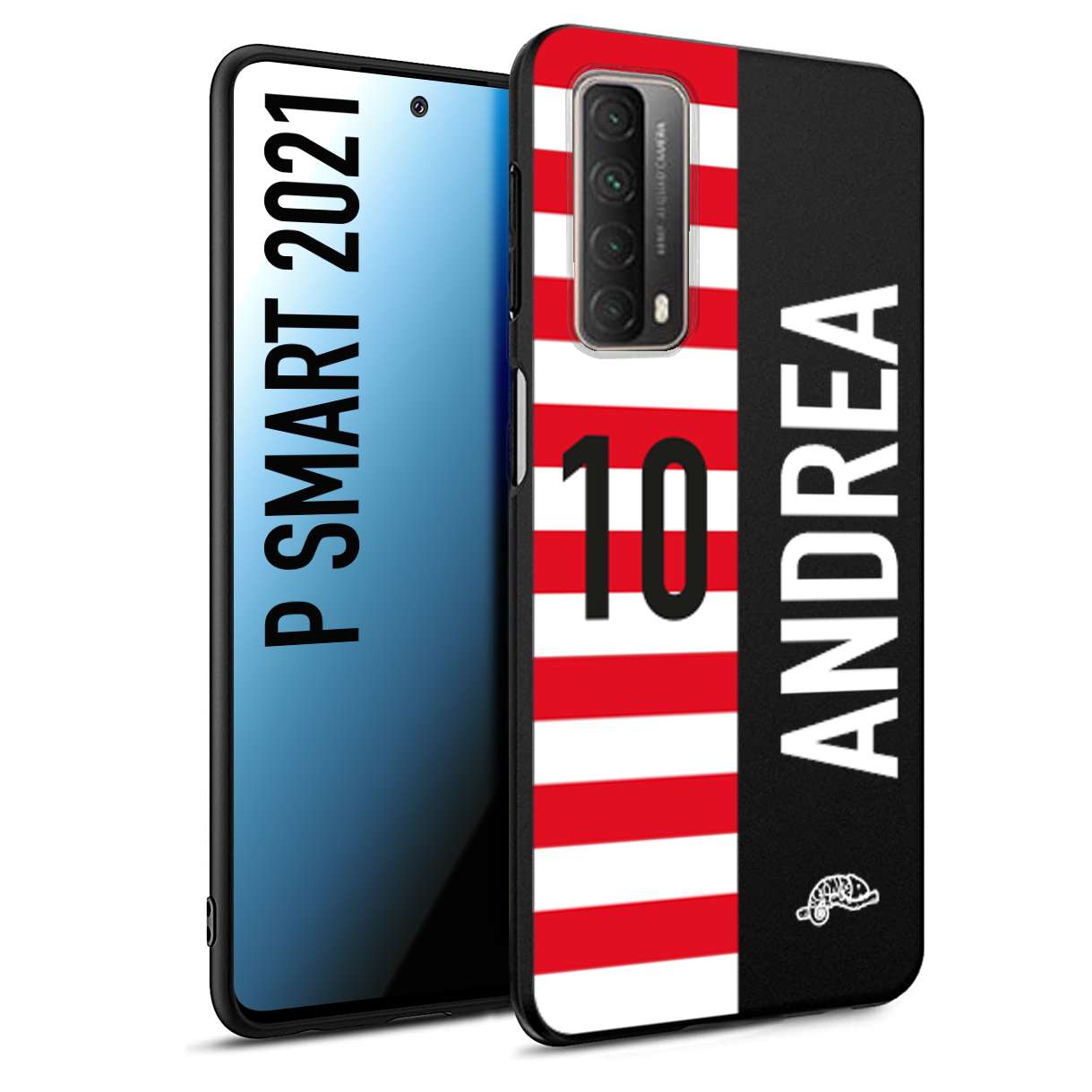 CUSTOMIZZA - Custodia cover nera morbida in tpu compatibile per Huawei P Smart 2021 personalizzata calcio football nome e numero calciatori bianco rossa