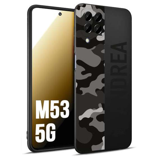 CUSTOMIZZA - Custodia cover nera morbida in tpu compatibile per Samsung M53 5G camouflage mimetico militare personalizzata nome