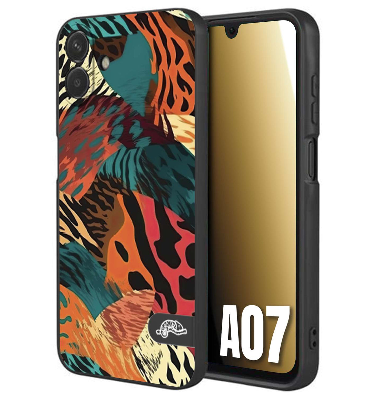 CUSTOMIZZA - Custodia cover nera morbida in tpu compatibile per Samsung A07 leopardato tigrato tiger colorata summer arancio verde fucsia