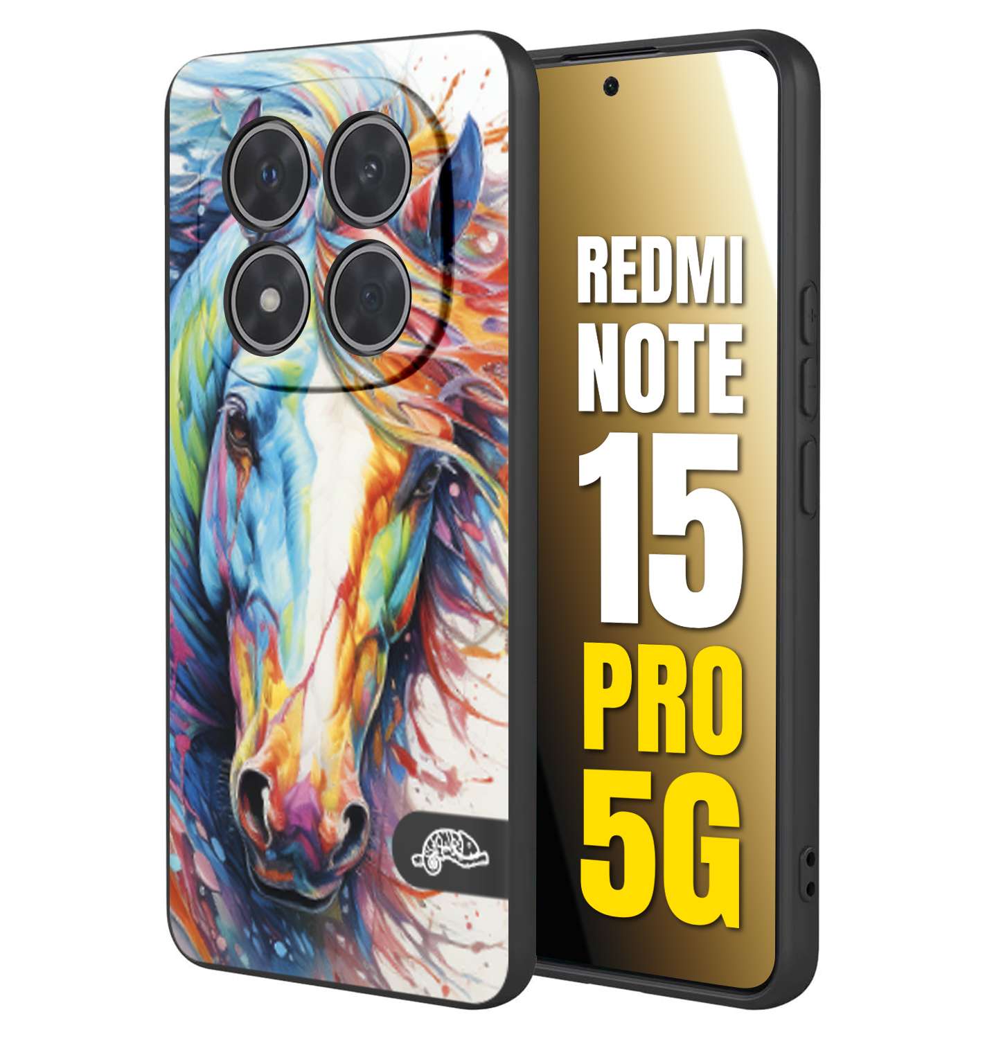 CUSTOMIZZA - Custodia cover nera morbida in tpu compatibile per Xiaomi Redmi Note 15 PRO 5G animali color cavallo horse viso colori vibranti disegnato schizzo