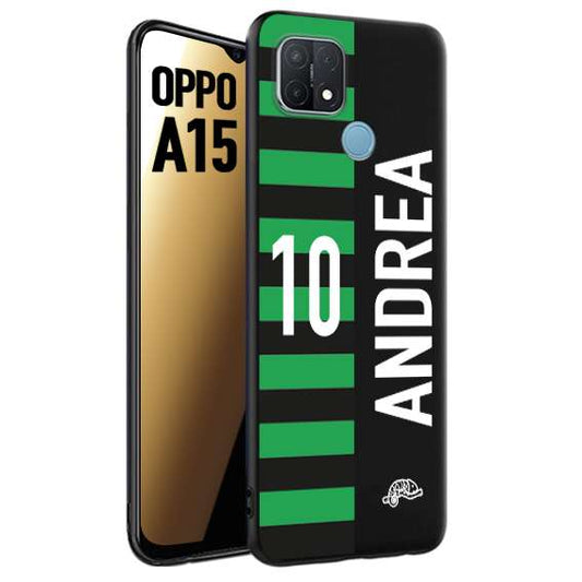 CUSTOMIZZA - Custodia cover nera morbida in tpu compatibile per Oppo A15 personalizzata calcio football nome e numero calciatori neroverde