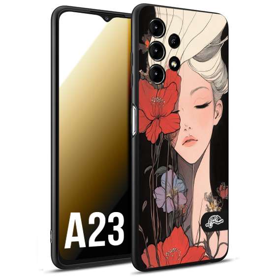 CUSTOMIZZA - Custodia cover nera morbida in tpu compatibile per Samsung A23 woman flower Fantasia Floreale Design Donna e Fiori, Retro Artistico