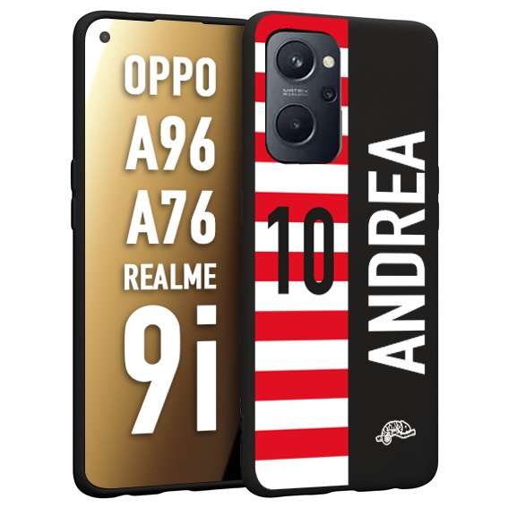 CUSTOMIZZA - Custodia cover nera morbida in tpu compatibile per Oppo Realme 9i - A96 - A76 personalizzata calcio football nome e numero calciatori bianco rossa