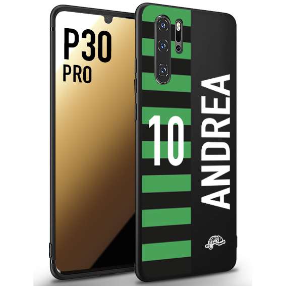 CUSTOMIZZA - Custodia cover nera morbida in tpu compatibile per Huawei P30 PRO personalizzata calcio football nome e numero calciatori neroverde