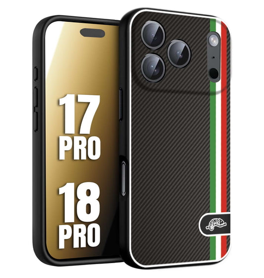 CUSTOMIZZA - Custodia cover nera morbida in tpu compatibile per iPhone 17 PRO - 18 PRO effetto fibra di carbonio bandiera Italia made in Italy
