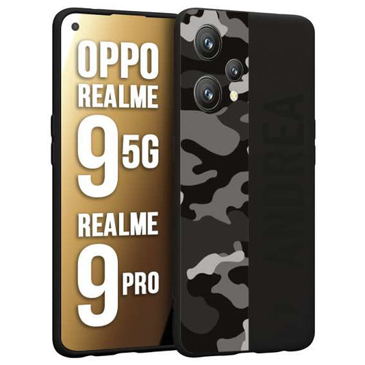 CUSTOMIZZA - Custodia cover nera morbida in tpu compatibile per Realme 9 5G - 9 PRO camouflage mimetico militare personalizzata nome