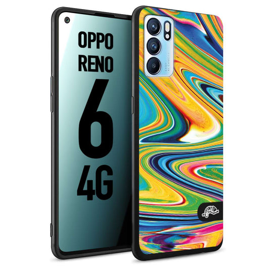 CUSTOMIZZA - Custodia cover nera morbida in tpu compatibile per Oppo Reno 6 4G colorata fantasia vortice marmo arcobaleno gialla verde blu