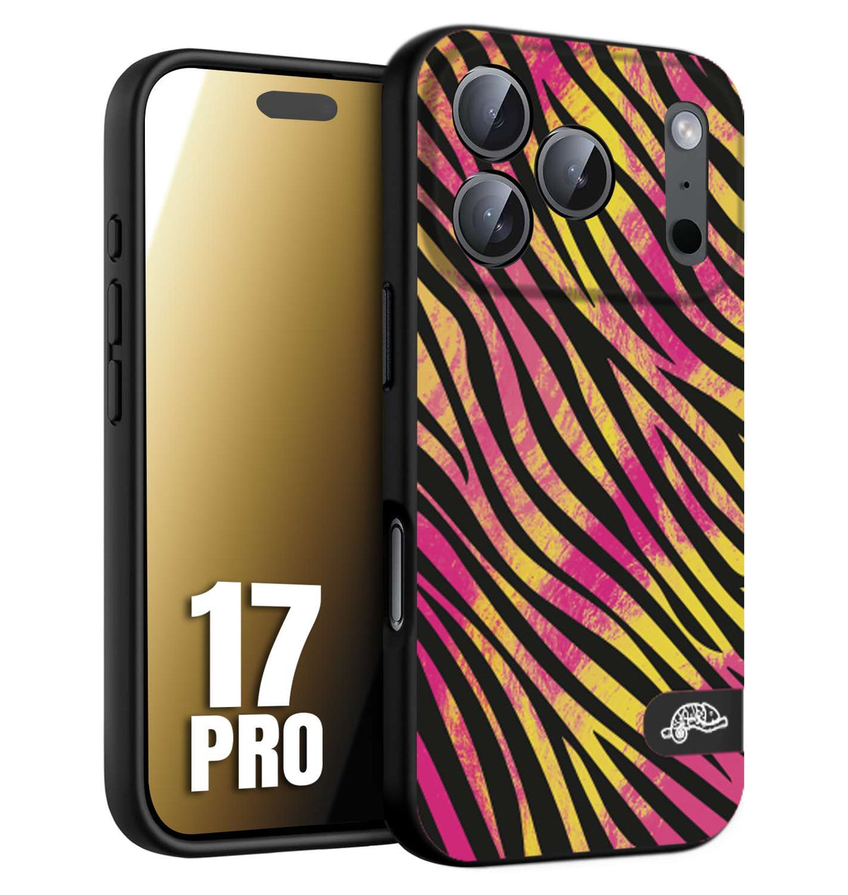 CUSTOMIZZA - Custodia cover nera morbida in tpu compatibile per iPhone 17 PRO zebrata maculata a rilievo soft touch donna fucsia gialla