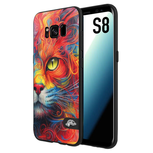 CUSTOMIZZA - Custodia cover nera morbida in tpu compatibile per Samsung S8 animali color cat gatto viso colori vibranti disegnato schizzo