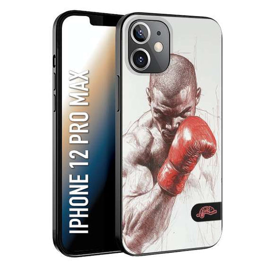 CUSTOMIZZA - Custodia cover nera morbida in tpu compatibile per iPhone 12 PRO MAX pugilato pugili disegno tattoo guantoni box sport primo piano