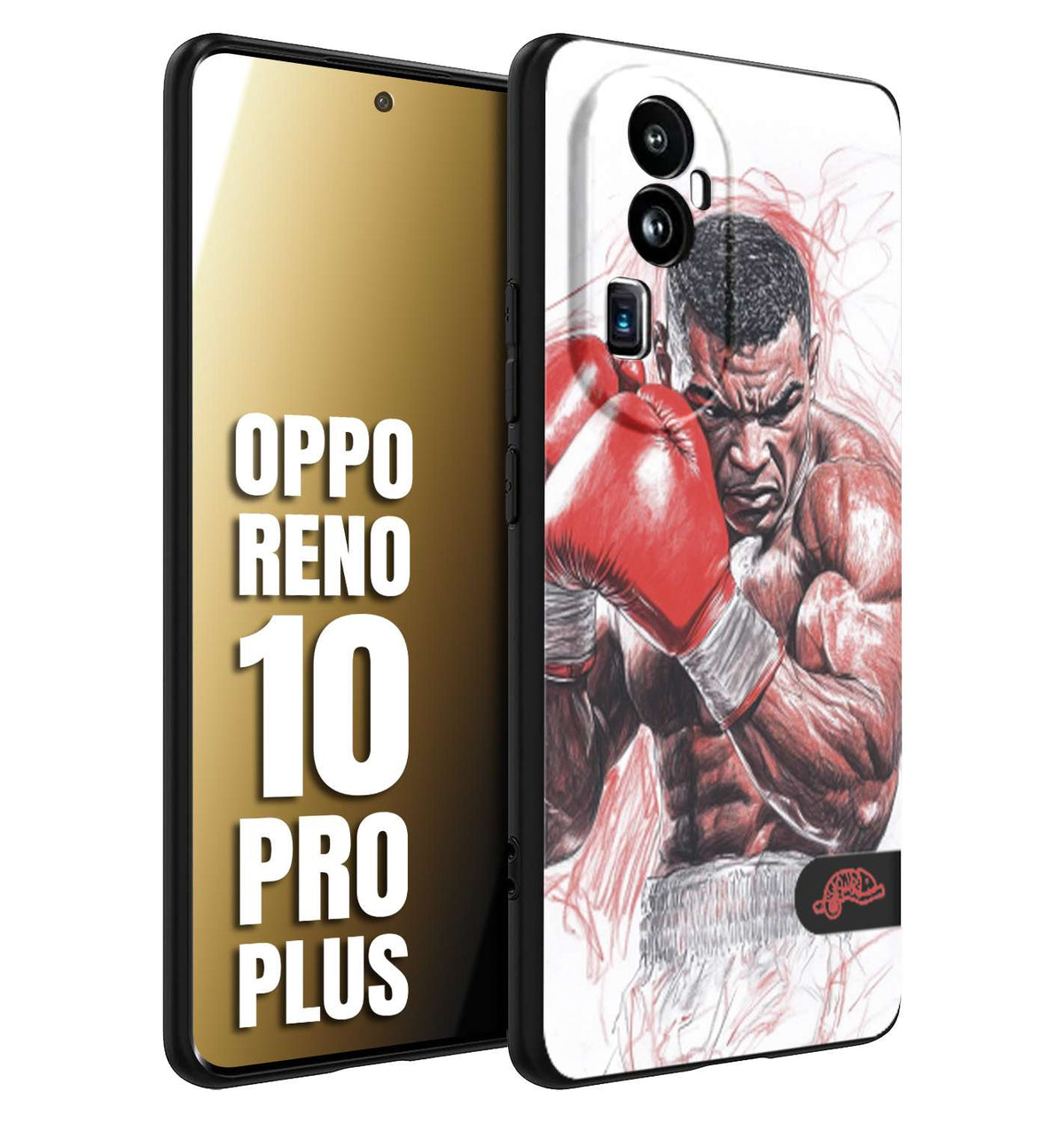 CUSTOMIZZA - Custodia cover nera morbida in tpu compatibile per Oppo Reno 10 PRO PLUS pugilato pugili disegno tattoo guantoni boxer pesi massimi iron mike