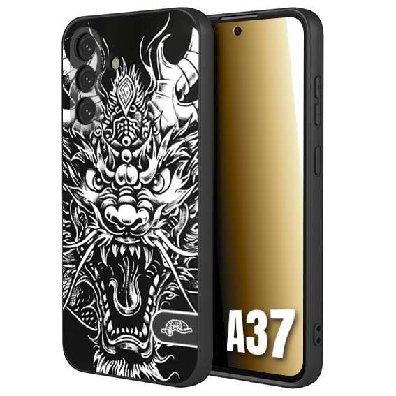 CUSTOMIZZA - Custodia cover nera morbida in tpu compatibile per Samsung A37 drago black and white bianco a rilievo disegnato tattoo tatuaggio