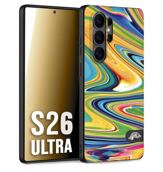 CUSTOMIZZA - Custodia cover nera morbida in tpu compatibile per Samsung S26 ULTRA colorata fantasia vortice marmo arcobaleno gialla verde blu