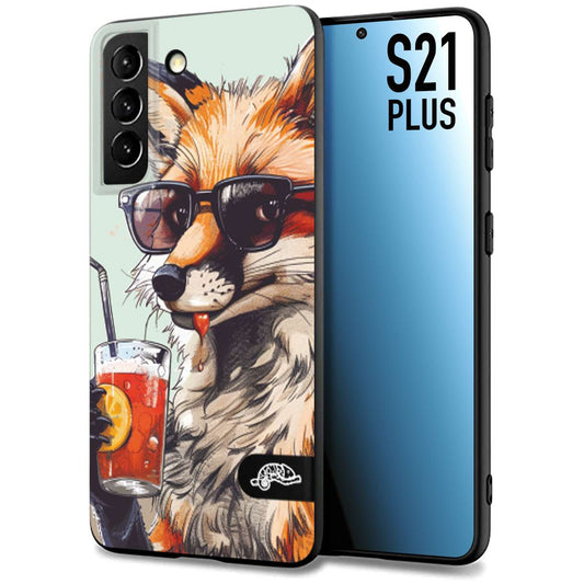 CUSTOMIZZA - Custodia cover nera morbida in tpu compatibile per Samsung S21 PLUS estate disegnata cocktails animali simpatici fox volpe negroni