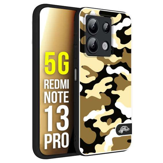 CUSTOMIZZA - Custodia cover nera morbida in tpu compatibile per Xiaomi Redmi Note 13 PRO 5G camouflage mimetico militare giallo desert brown