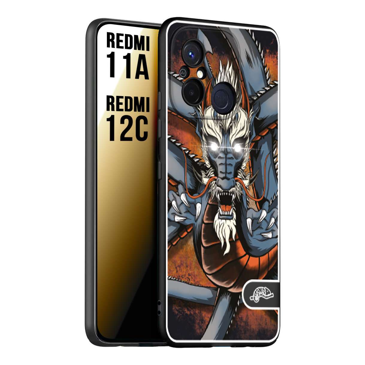 CUSTOMIZZA - Custodia cover nera morbida in tpu compatibile per Xiaomi Redmi 11A - 12C drago giapponese tattoo japan dragon