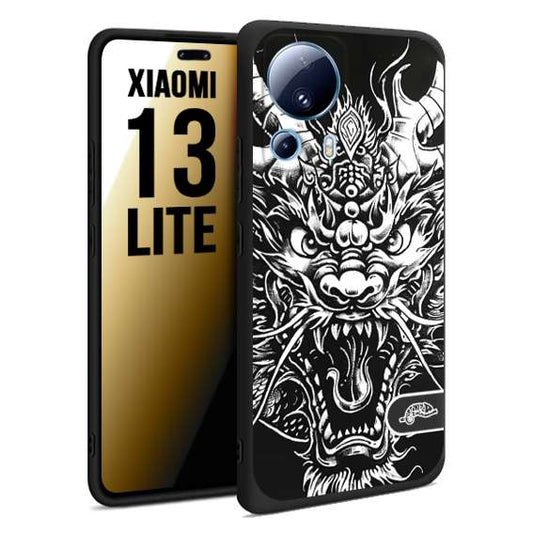 CUSTOMIZZA - Custodia cover nera morbida in tpu compatibile per Xiaomi 13 LITE drago black and white bianco a rilievo disegnato tattoo tatuaggio