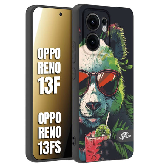 CUSTOMIZZA - Custodia cover nera morbida in tpu compatibile per Oppo Reno 13 F estate disegnata cocktails animali simpatici panda mojito