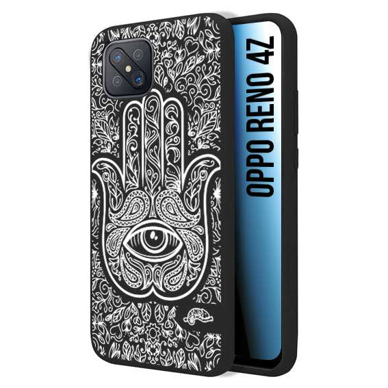 CUSTOMIZZA - Custodia cover nera morbida in tpu compatibile per Oppo Reno 4Z mano di fatima effetto rilievo mandala donna