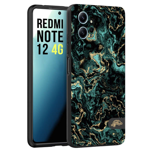 CUSTOMIZZA - Custodia cover nera morbida in tpu compatibile per Xiaomi Redmi Note 12 4G effetto marmo marble verde green venature dorato pietra