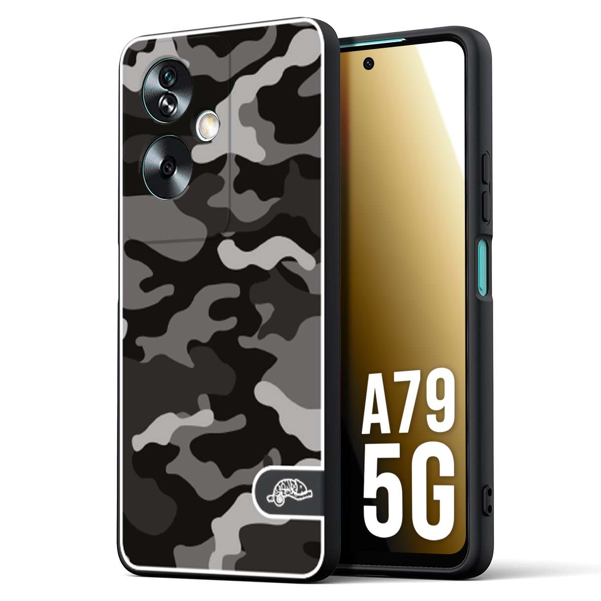 CUSTOMIZZA - Custodia cover nera morbida in tpu compatibile per Oppo A79 5G camouflage mimetico militare nero black grigio
