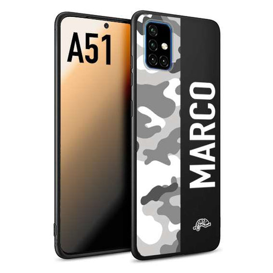 CUSTOMIZZA - Custodia cover nera morbida in tpu compatibile per Samsung A51 camouflage mimetico militare personalizzata nome bianco