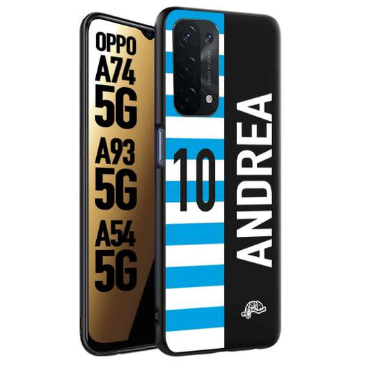 CUSTOMIZZA - Custodia cover nera morbida in tpu compatibile per Oppo A74 5G - A93 5G - A54 5G personalizzata calcio football nome e numero calciatori biancazzurri