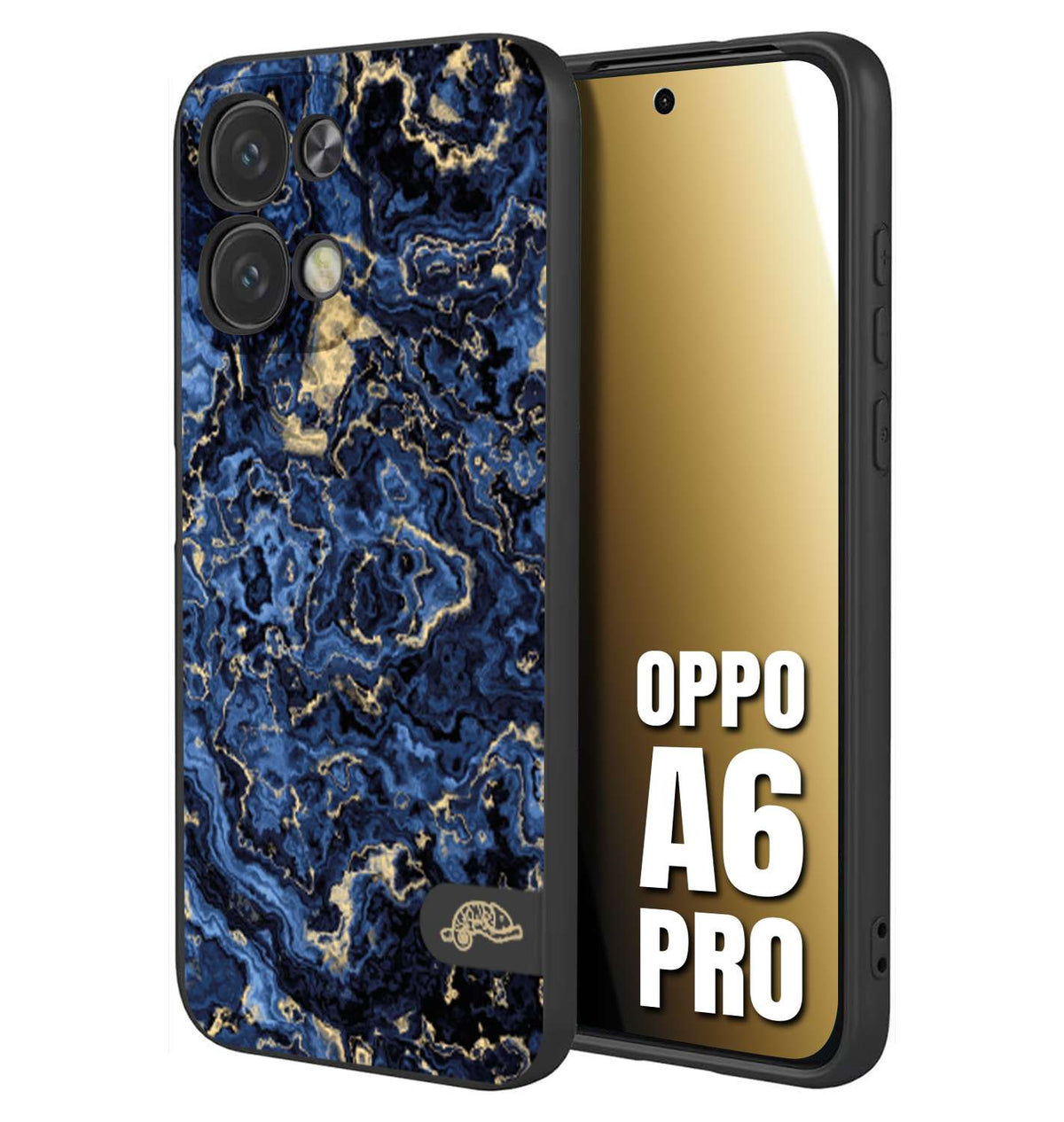 CUSTOMIZZA - Custodia cover nera morbida in tpu compatibile per Oppo A6 PRO effetto marmo marble blu venature dorato psichedelico
