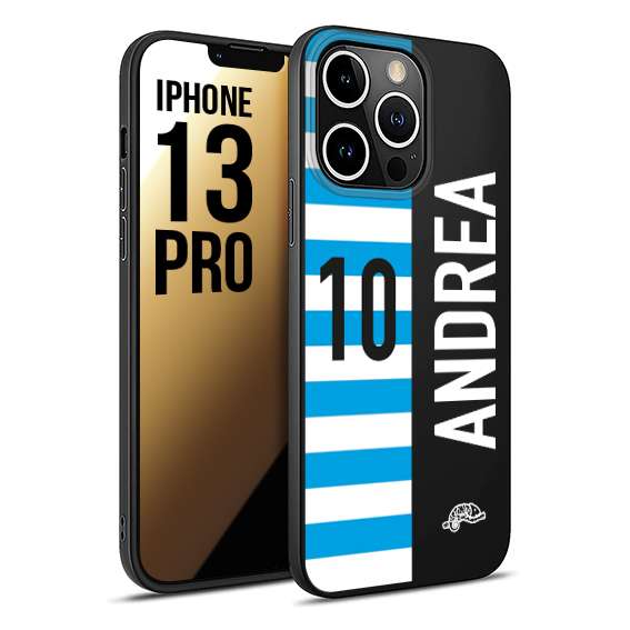 CUSTOMIZZA - Custodia cover nera morbida in tpu compatibile per iPhone 13 PRO personalizzata calcio football nome e numero calciatori biancazzurri