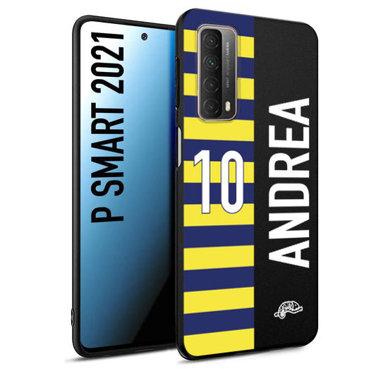 CUSTOMIZZA - Custodia cover nera morbida in tpu compatibile per Huawei P Smart 2021 personalizzata calcio football nome e numero calciatori giallo blu